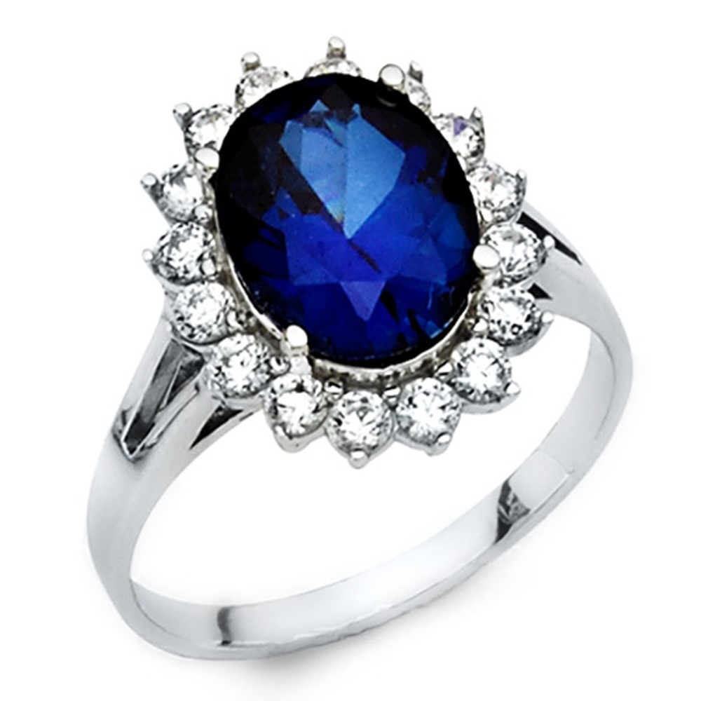14K Blue Oval-Cut Halo CZ Promise Engagement Ring